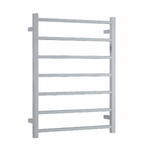 Thermogroup square ladder heated towel rail in polished stainless steel, 7-bar straight wall-mounted design, front view