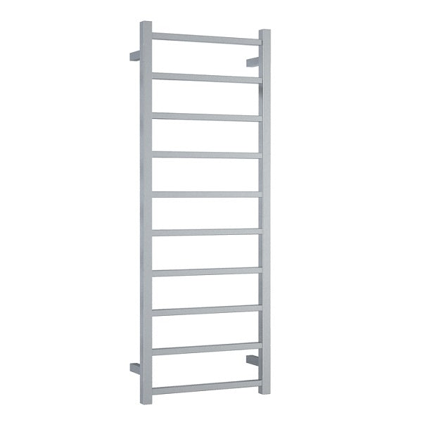 Thermogroup Thermorail 10-bar square heated towel rail in polished stainless steel, front view