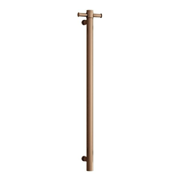Thermogroup Thermorail single heated towel rail in brushed bronze, vertical wall-mounted bathroom heater on white background