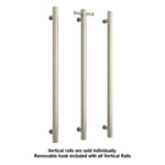 Thermogroup Thermorail brushed nickel vertical heated towel rail set, showing three single rails with removable hook, sold individually
