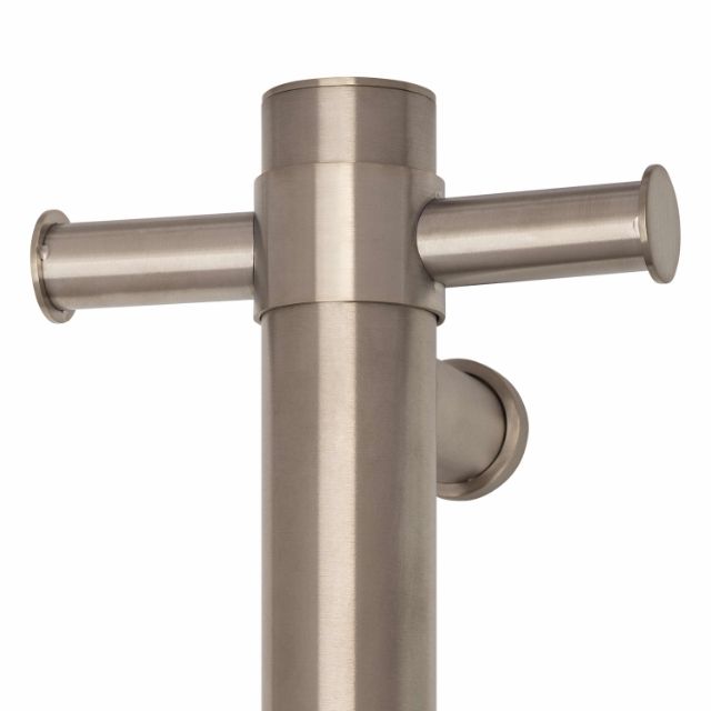 Thermogroup Thermorail brushed nickel single heated towel rail, front detail view on white background