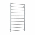 Thermogroup 10 bar polished stainless steel heated towel ladder, front view on white background