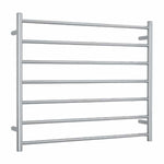 Thermogroup 7-bar heated towel ladder in polished stainless steel, round bar design, front view on white background