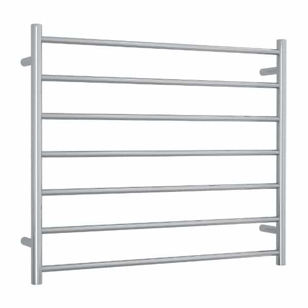 Thermogroup 7-bar heated towel ladder in polished stainless steel, round bar design, front view on white background