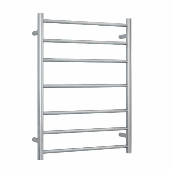 Thermogroup 7-bar heated towel rail in brushed stainless steel, front view on white background