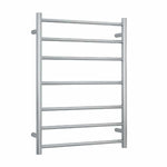 Thermogroup 7-bar heated towel rail in brushed stainless steel, front view on white background