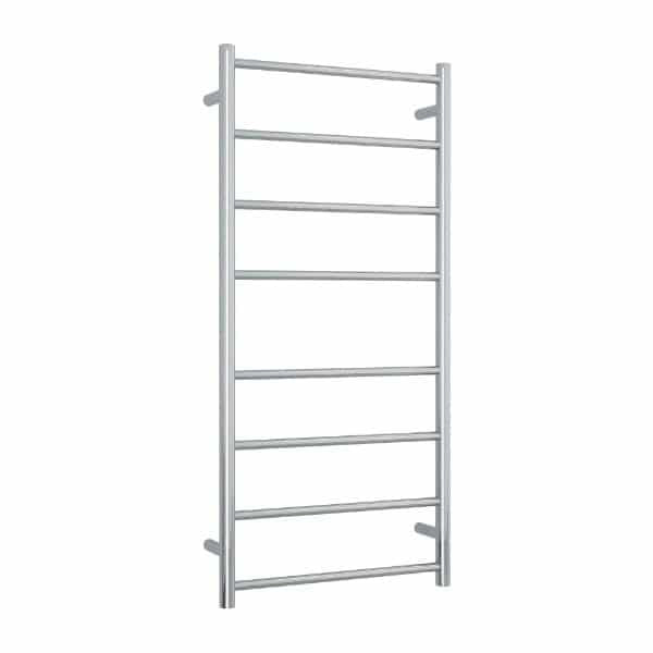 Thermogroup polished stainless steel heated towel ladder, 8 bar, vertical wall-mounted view