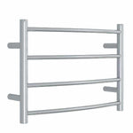 Thermogroup 4 bar curved heated towel rail in polished stainless steel, front view on white background
