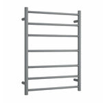 Thermogroup 7-bar heated towel rail in gun metal finish, wall-mounted ladder with round bars on white background
