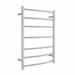 Thermogroup curved stainless steel heated towel rail, 7-bar ladder with round rails, white background