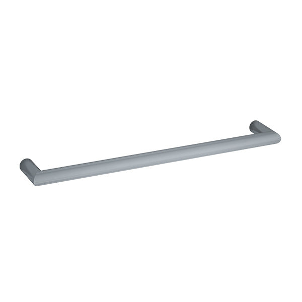 Thermogroup 12V single heated towel rail in gunmetal, round bar with wall mounts, shown on white background
