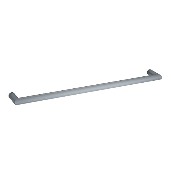 Thermogroup 12V single heated towel rail in gunmetal, long round bar shown on white background
