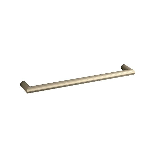 Thermogroup Thermorail round single heated towel rail in brushed brass, wall-mounted on white background