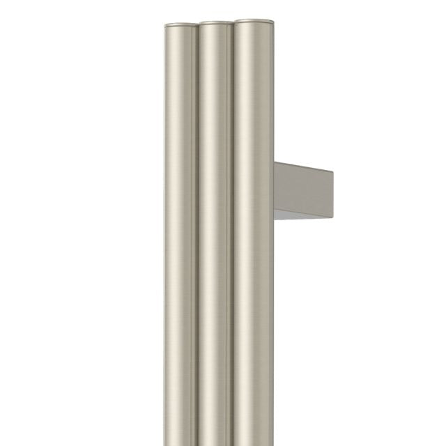 Thermogroup Thermorail vertical heated towel rail, brushed nickel triple round tube, side view