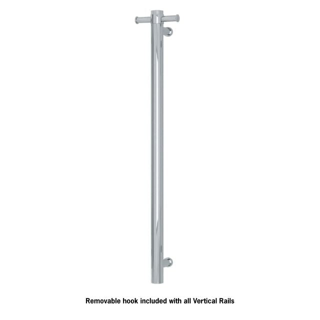 Thermogroup polished stainless steel vertical towel rail with optional hook, straight round single bar, wall-mounted