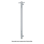Thermogroup polished stainless steel vertical towel rail with optional hook, straight round single bar, wall-mounted