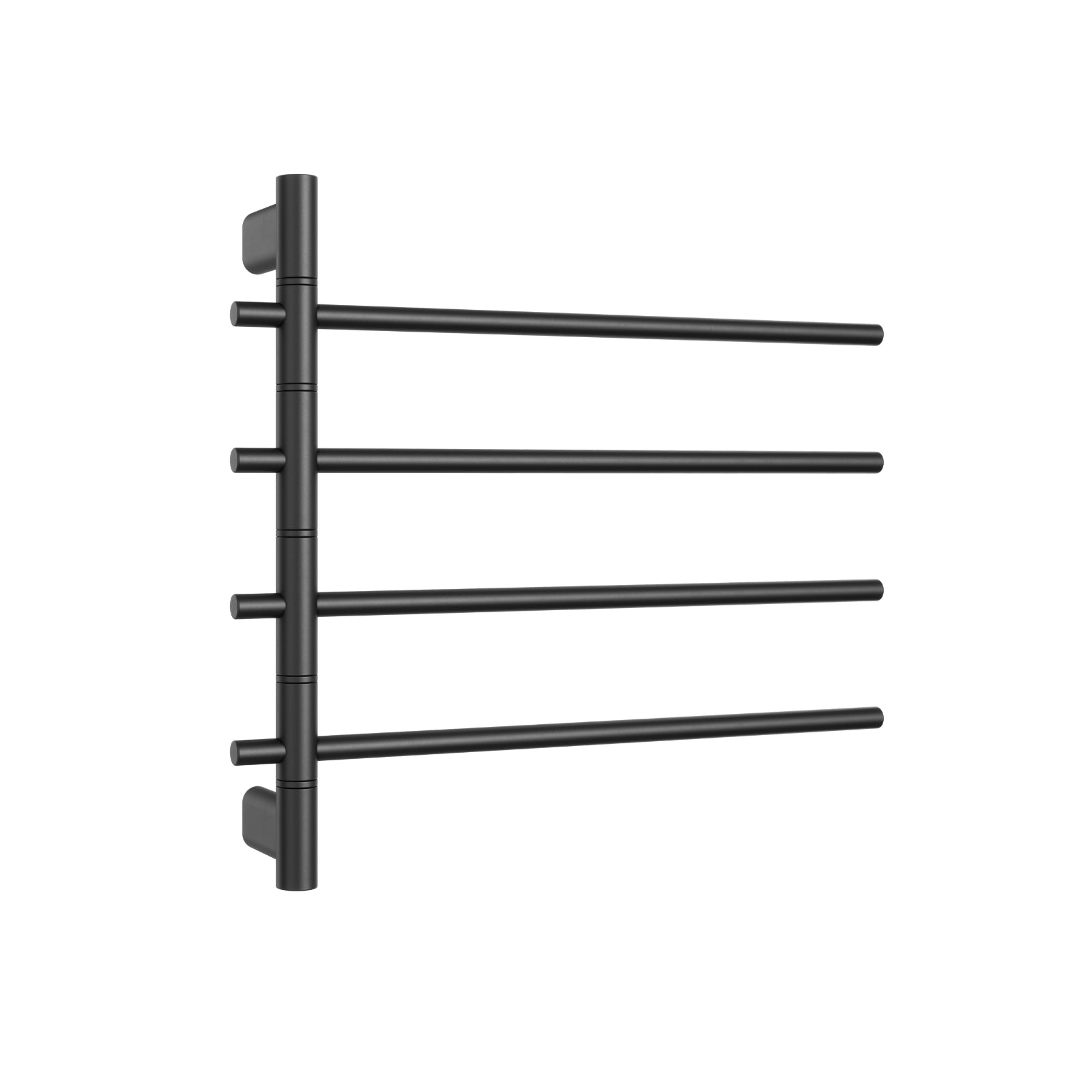 Thermogroup Thermorail swivel heated towel rail in matt black with 4 bars, shown on a white background