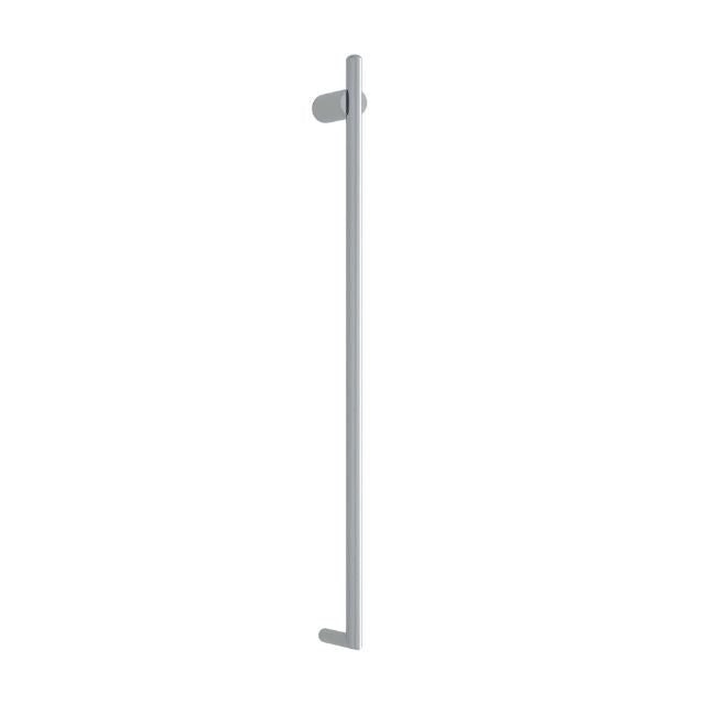 Thermogroup vertical heated towel rail in polished stainless steel, slim single-bar oval profile on white background
