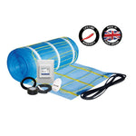 Thermogroup 1.5m² underfloor heating kit with blue mat, thermostat, cable and Lifetime Warranty badges