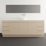 Timberline Bargo floor standing vanity with white basin, light woodgrain finish and white top, front view