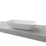 Timberline Bloom white rectangular above counter basin with thin edge on grey benchtop