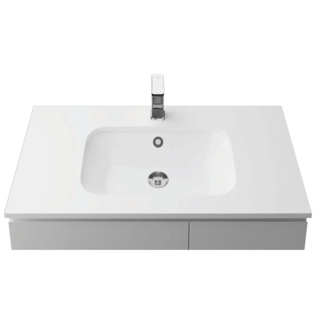 Timberline Bodhi white gloss under counter oval bathroom basin with tap hole and overflow, top view