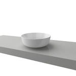 Timberline Gem white round above counter basin on a grey vanity top, side view