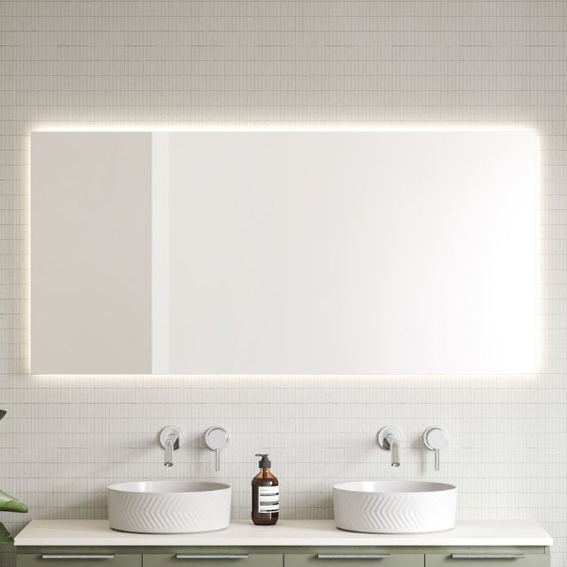 Timberline Georgia rectangular mirror in white, 600mm wide x 720mm high, above double bathroom vanities