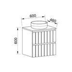 Technical drawing of Timberline Henley Sussex wall hung vanity, 600 x 460 x 600mm with centre basin at top view