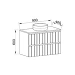 Timberline Henley Sussex wall hung vanity technical drawing, 900 x 460 x 600mm, with round under counter basin.