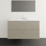 Timberline Henley vertical wall hung vanity with white under counter basin, white satin finish, front view with vertical drawer fronts