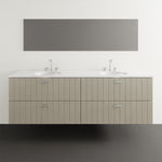 Timberline Henley wall hung vanity with white double basin, vertical panel drawers and grey finish, front view