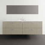 Timberline Henley wall hung vanity with white basin, vertical panelled drawers and grey satin finish, front view