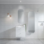 Timberline Henley white wall hung vanity with under counter basin in modern bathroom, front view