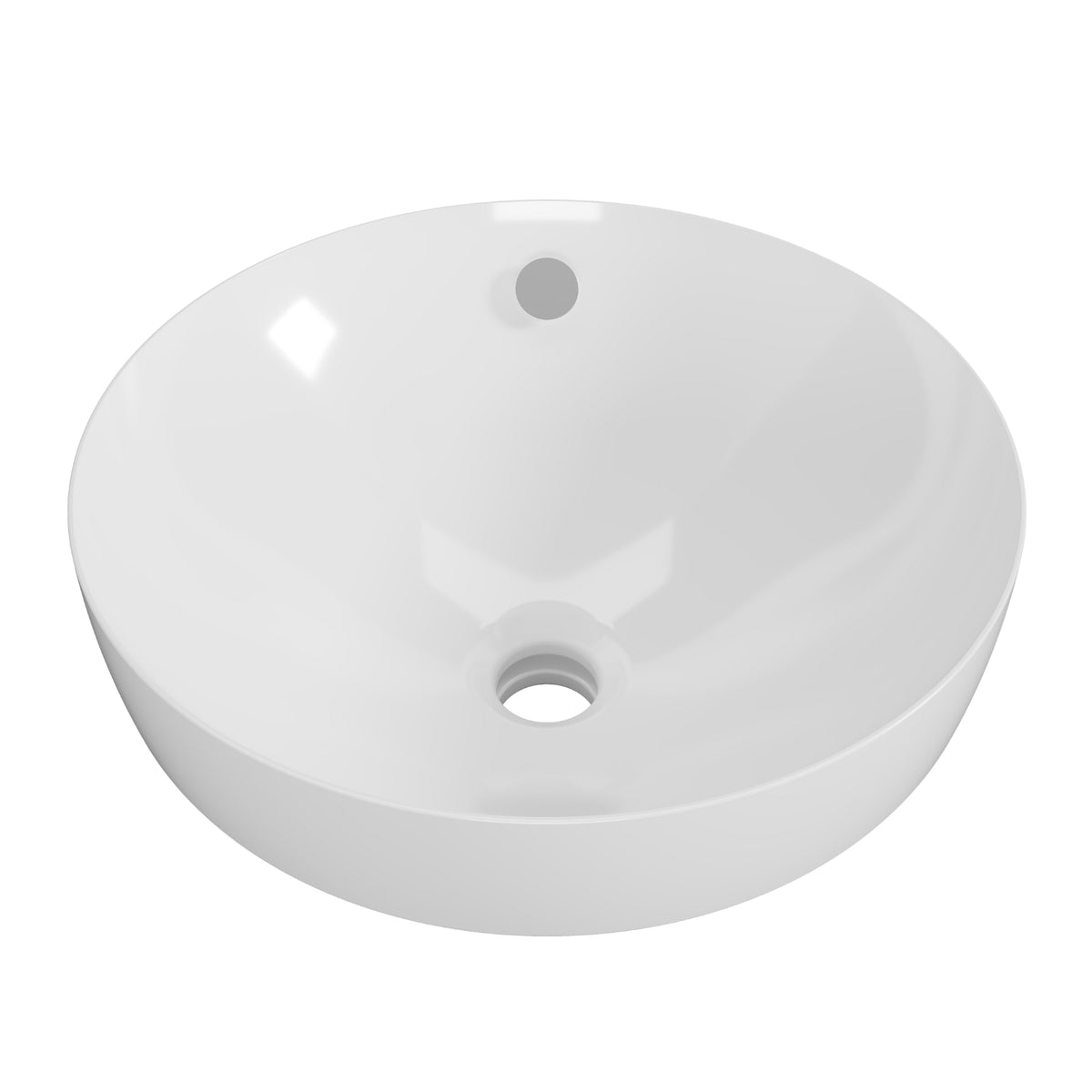 Timberline Henry round white gloss semi inset basin with overflow, top view