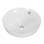 Timberline Henry round semi inset bathroom basin in white gloss ceramic, with overflow hole visible
