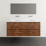 Timberline Nevada Plus wall hung vanity in classic oak with white SilkSurface top and double under counter basin