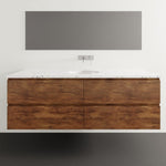 Timberline Nevada Plus wall hung vanity in woodgrain finish with white SilkSurface top and under counter basin