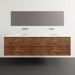 Timberline Nevada Plus wall hung vanity in woodgrain finish with white SilkSurface top and double undercounter basin.