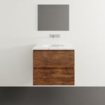Timberline Nevada Plus wall hung vanity in woodgrain finish with white SilkSurface top and under counter basin