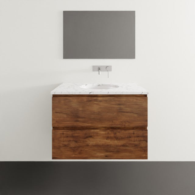 Timberline Nevada Plus wall hung vanity, classic oak woodgrain with white SilkSurface top and under counter basin