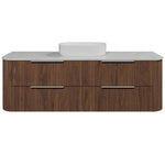 Timberline Socoa Dockland wall hung vanity, woodgrain drawers, white above-counter basin and slab top, front view