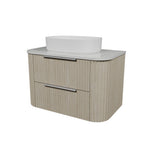 Timberline Socoa Dockland wall hung vanity in woodgrain finish with white above counter basin and slab top
