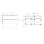 Timberline Sutherland House Farmhouse vanity technical drawing, front and rear views with dimensions, 1200mm freestanding unit