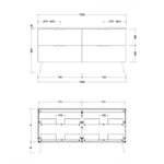 Technical drawing of Timberline Sutherland House Farmhouse vanity, 1500mm front and internal drawer layout dimensions shown