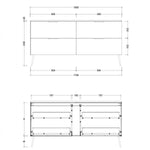 Timberline Sutherland House Farmhouse vanity technical drawing, 1800mm freestanding 4-drawer unit with dimensions shown