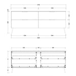 Timberline Sutherland House Farmhouse vanity technical drawing, front and internal views with dimensions, 4-drawer floor-standing unit