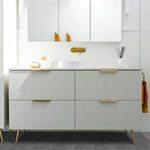 Timberline Sutherland House Deco freestanding vanity in white with gold handles and legs, front view