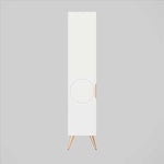 Timberline Sutherland House retro storage cabinet in white, front view with round handle and timber legs