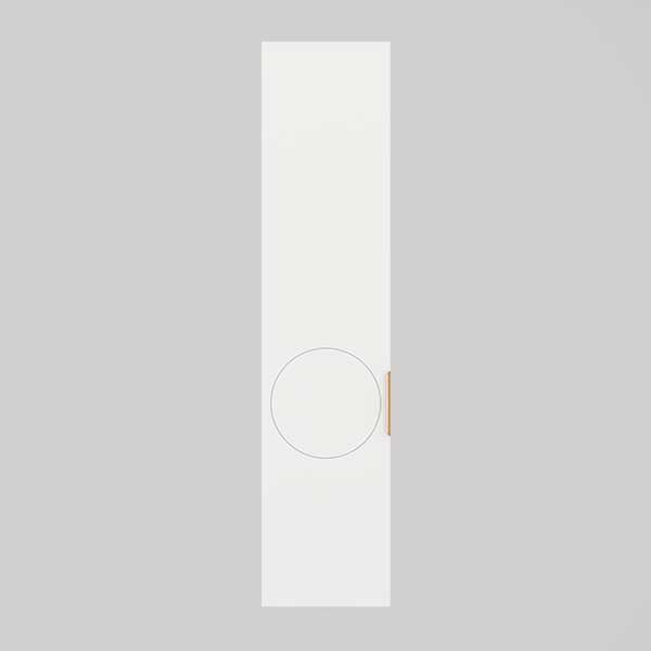 Timberline Sutherland House Retro wall hung storage cabinet, white with round cut-out detail and handle